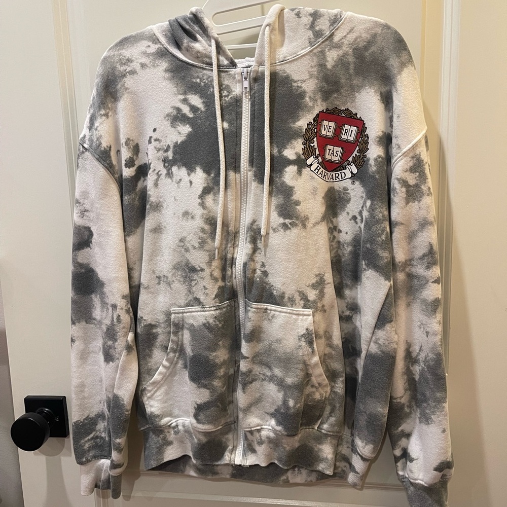 Zoe + Liv Harvard Athletics Gray and White Tie-Dye Zip-Up Sweater size Small